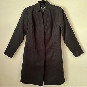 H by HALSTON Women's Snap Front Coat Knee Length Notch Collar Black sz US‎ 4